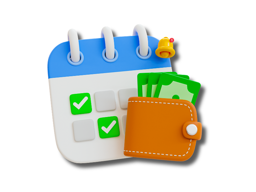 Calendar graphic with wallet and alert