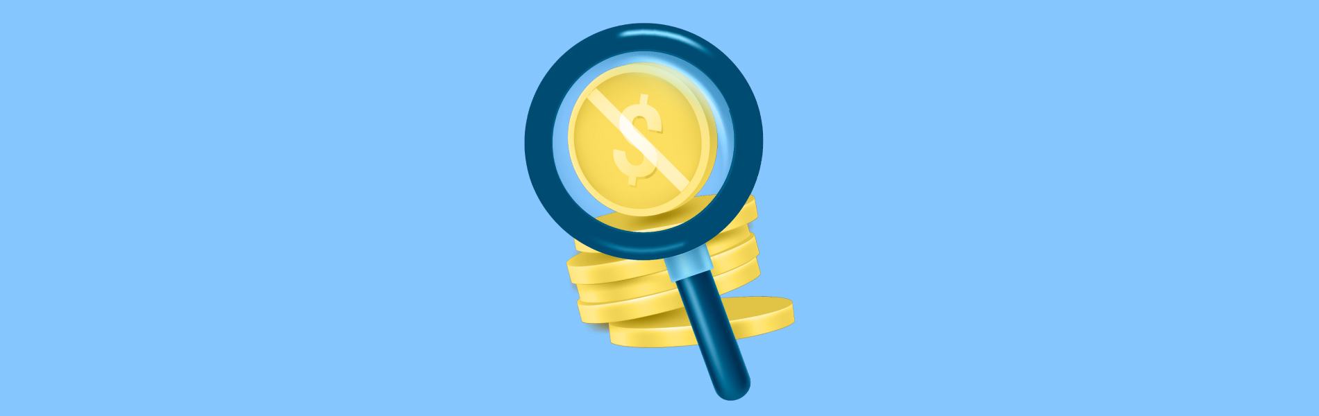 coins under magnifying glass on blue background