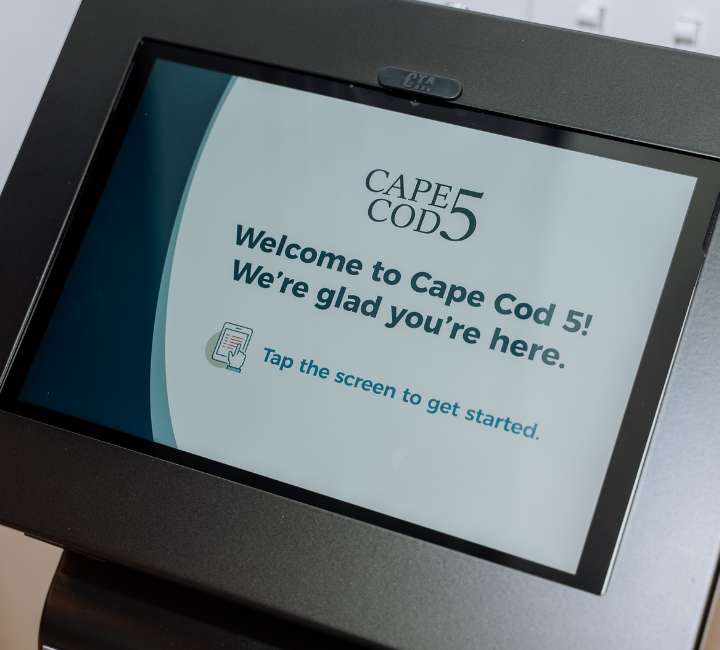 Welcome to Cape Cod 5 kiosk screen message
