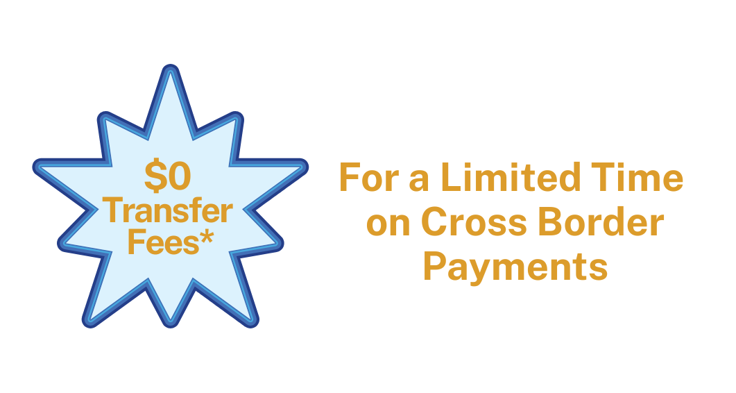 For a limited time on cross border payments 0 transfer fees