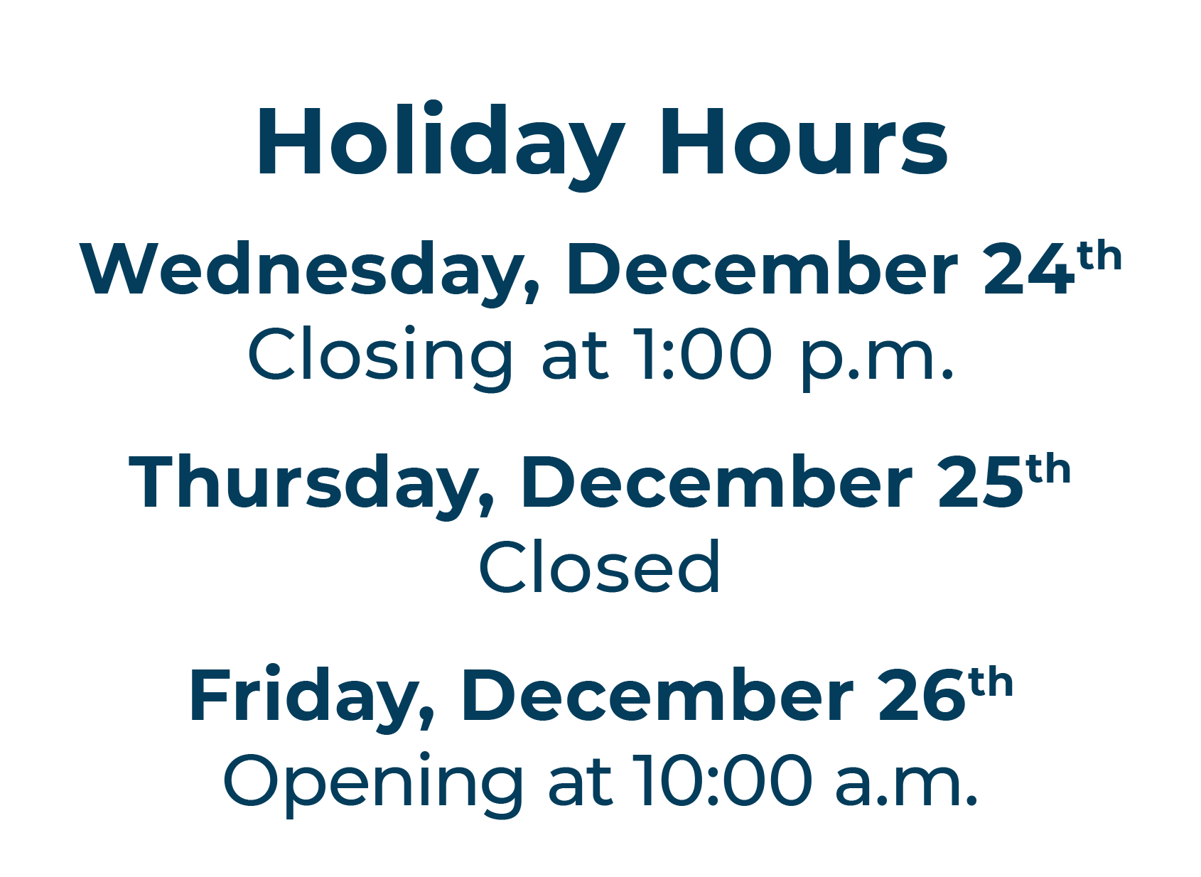 Holiday Hours