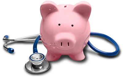 Piggy bank with stethoscope