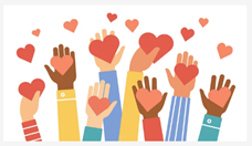 Diverse hands holding hearts