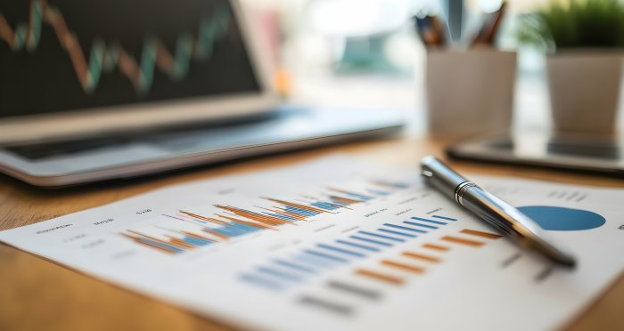 U.S. stock market analysis with American flag and financial graphs