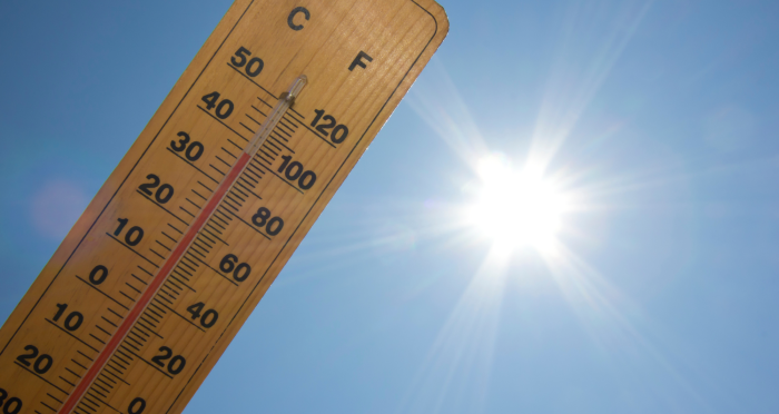 Thermometer on hot day in the sun