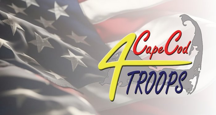 Troops & Veteran Support Cape Cod Cares for the Troops logo and American flag