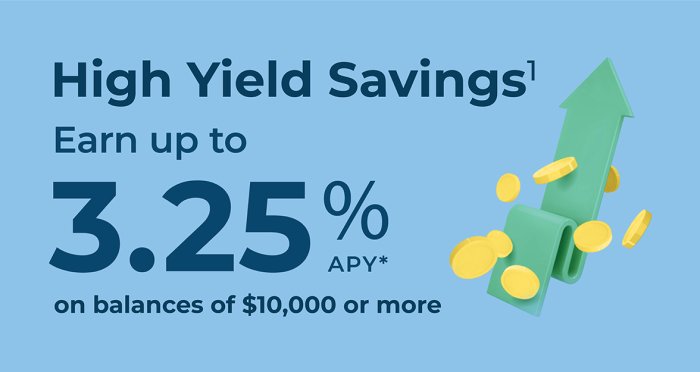 High Yield Savings High Yield Savings rate and graphic with green arrow and gold coins