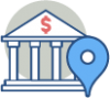 bank with location pin icon